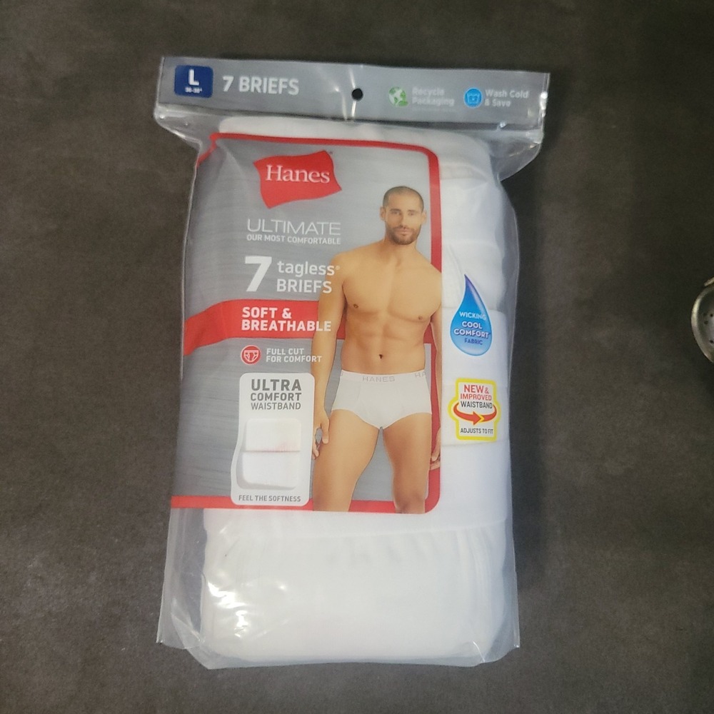 Hanes Underwear Ultimate Tagless Briefs 7 Pack Mens Size Large 36-38 Cotton